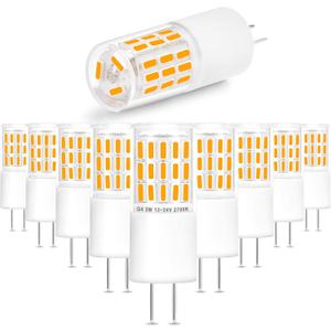G4 3W LED Landscape Light Bulbs 12V-24V Warm White 2700K, 20W-30W T3 Halogen Replacement, Low Voltage G4 T3 JC Bi-pin Bulb for RV Boat Yacht Courtyard Path, No Flicker, 330 LM (10Pack)