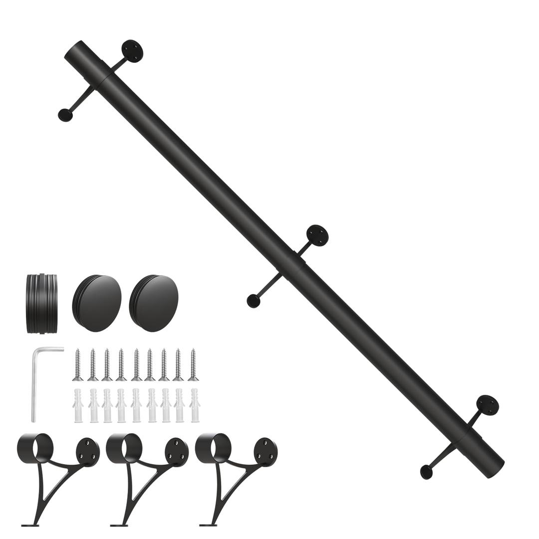 Bar Foot Rail Kit 4ft / 6ft / 8ft - Stainless Steel Complete Floor Standing Bar Foot Rest - Matte Black Foot Rail System with Tubing, Wall Brackets, End Caps & Internal Connector