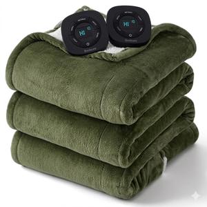 Bedsure Electric Blanket Queen Size - Dual Control Heated Blanket Queen, Fast Heating with 10 Time Settings & 10 Heat Settings, Warm Gift for Grandma (84x90 inches, Olive Green)