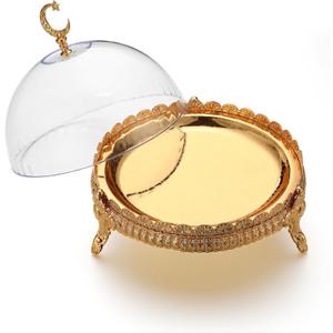 Yungyan Ramadan Tray Ramadan Mubarak Table Decoration Eid Metal Date Holder with Acrylic Lid Serving Tray for Muslim Kitchen Dining Dessert Cupcake Display Table Centerpieces