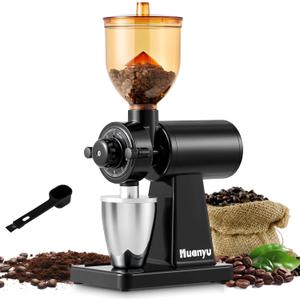 Huanyu Coffee Grinder Electric with Closed Grinding System - 8 Adjustable Settings, Flat Burr Coffee Grinders Anti-Static Design for Dust-Free Home Use