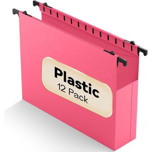 NORDUN Plastic Hanging File Folders Expanding, 12 Pack Extra Capacity Hanging File Folder Letter Size, 2 Inch Expansion Heavy Duty Folders, Adjustable Tabs, Pink Hanging Folders Designed for Bulky Files