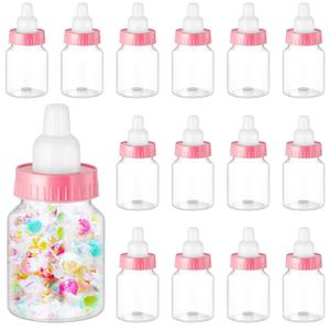 36 Pcs 3.5 Inch Baby Bottle Shower Favor Mini Plastic Candy Bottle Clear Bottles for Baby Shower Mini Feeding Candy Box for Party Favor Gift Decor(Pink)