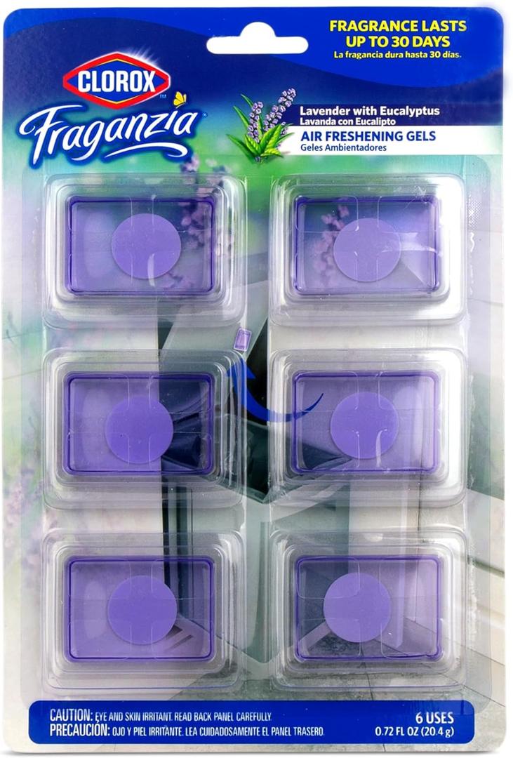 2 x Clorox Fraganzia Stick-On Gel Fresheners, Lavender with Eucalyptus Trash Can Deodorizer Up to 30 Days Scent, Odor Absorber for Kitchen, Bathroom, Closet, No Plug or Batteries, 0.12 Fl Oz, 6 Count