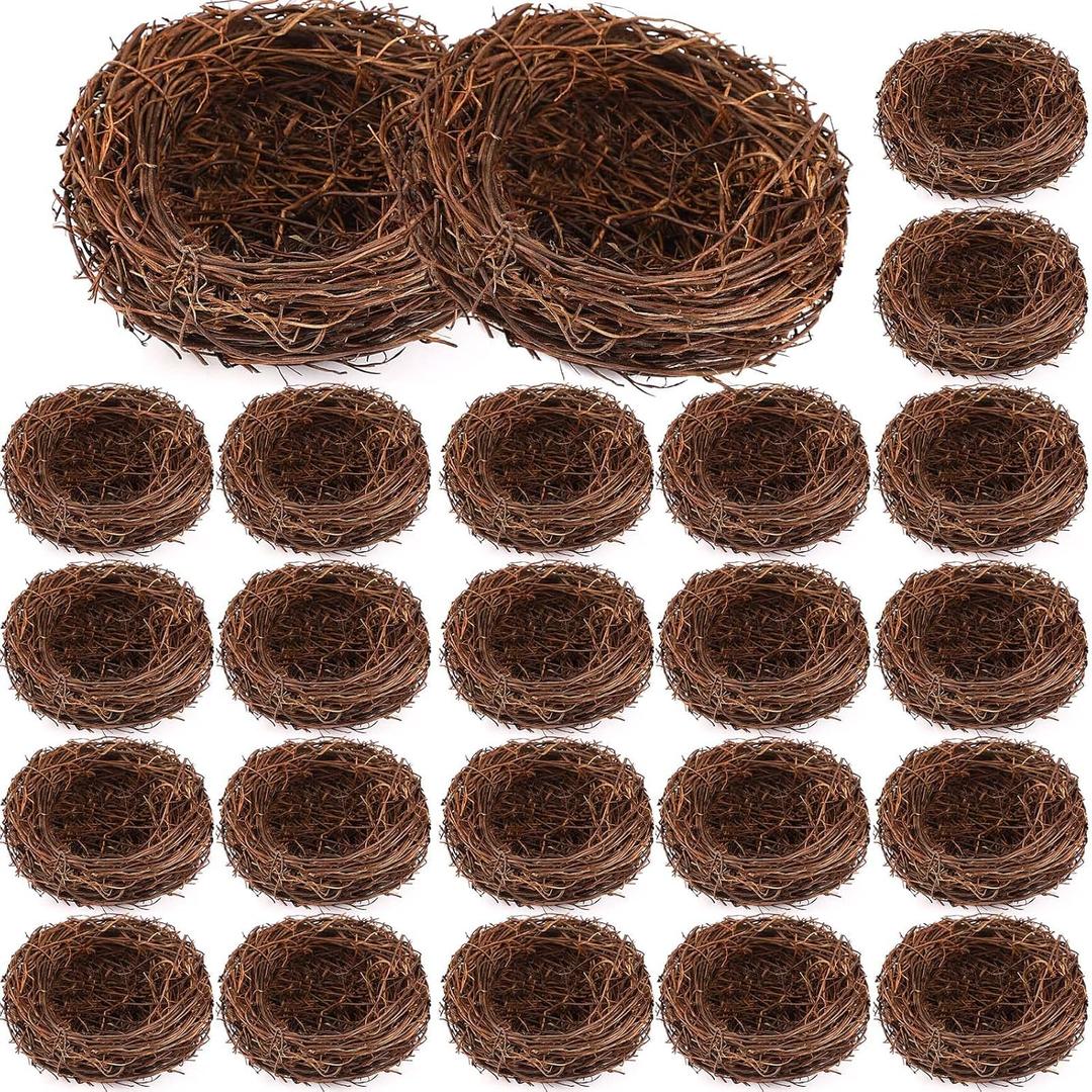 Gerrii 24 Pcs Artificial Bird Nests for Crafts Mini Faux Rattan Bird Nest Decoration for Easter Home Decor Fairy Garden Accessories Terrarium DIY Craft Supplies Wedding Table Centerpieces (4 Inch)