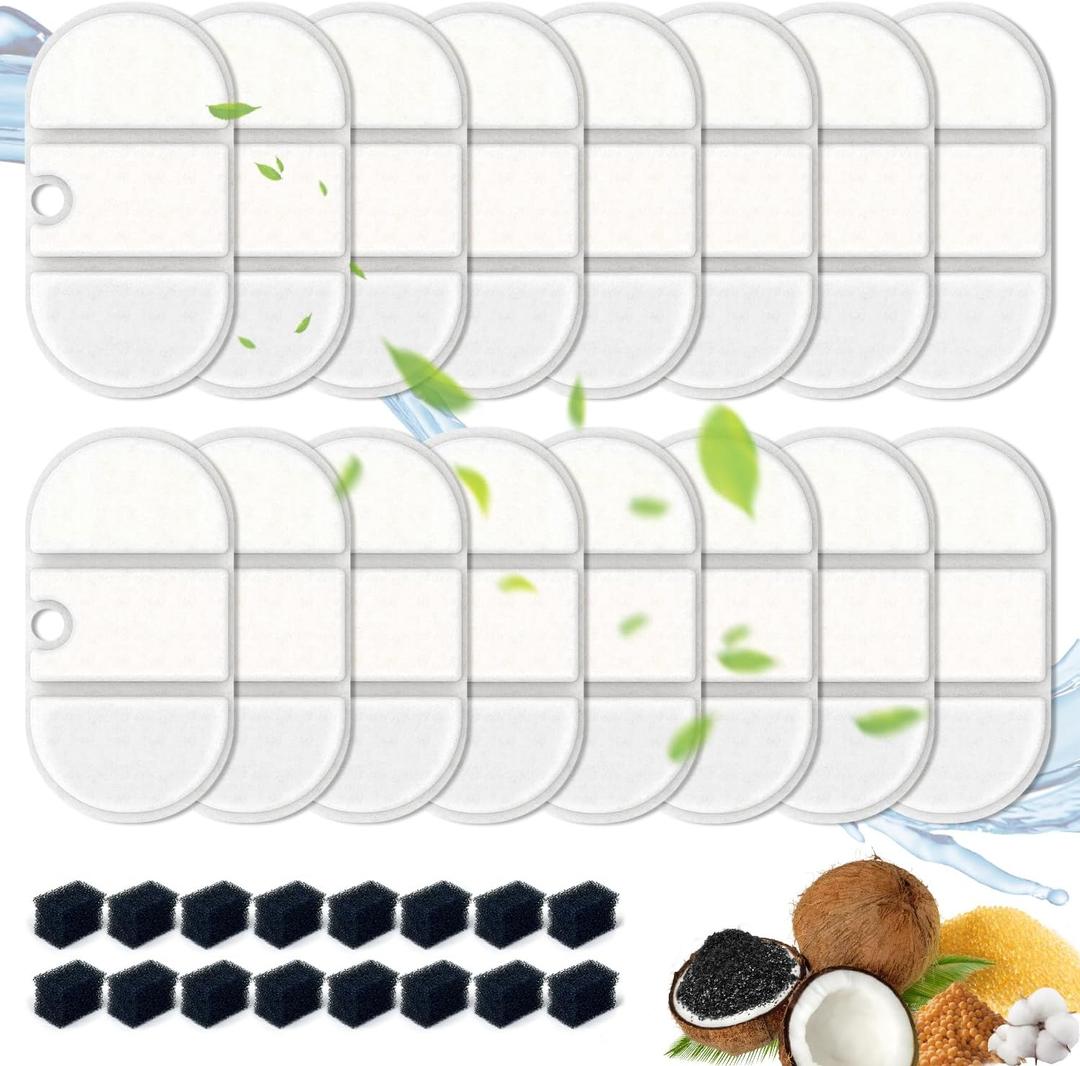 32 Packs for Petlibro Cat Water Fountain Filters Replacement, Compatible with PETLIBRO Capsule Cat Water Fountain PLWF002 (16 Replacement Water Filter + 16 Pre-Filter Sponges)