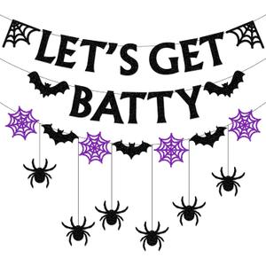 Halloween Black-Purple Spider-Web Party-Decorations Banner - 8pcs Paper Bats Spiders Hanging Swirls Streamers,Indoor Room Porch Wall Ceiling Garland, Baby Shower Birthday Supplies Decor Panduola