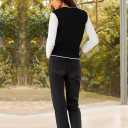 Pink Queen Women's Sweater Vest 2025 Sleeveless Tank Tops Casual Crewneck Button Down Fashion Knitted Vest Cardigans (Black, S)