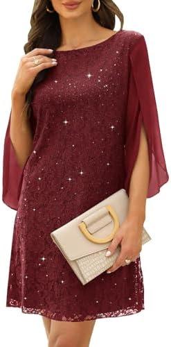 COOAN Wedding Guest Cocktail & Formal Dresses for Women - Lace Sequin Prom Evening Dress 3XL