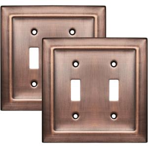 Monarch Abode Toggle Light Switch Cover Plate  2-Gang Antique Copper Outlet Covers, Architectural Decorative Outlet Cover Wall Plates, Light Switch Plate Covers for Electrical Outlets, Pack of 2