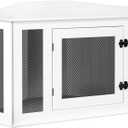 Corner Dog Crate Furniture, Wooden Dog Kennel End Table, Decorative Pet Crate Indoor Use, Furniture Style Dog House for Small Medium Dog, Dog Cage TV Stand, White and Black DCWT0801