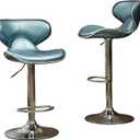 Roundhill Furniture Masaccio Cushioned Leatherette Upholstery Airlift Adjustable Swivel Barstool with Chrome Base, Set of 2, Blue