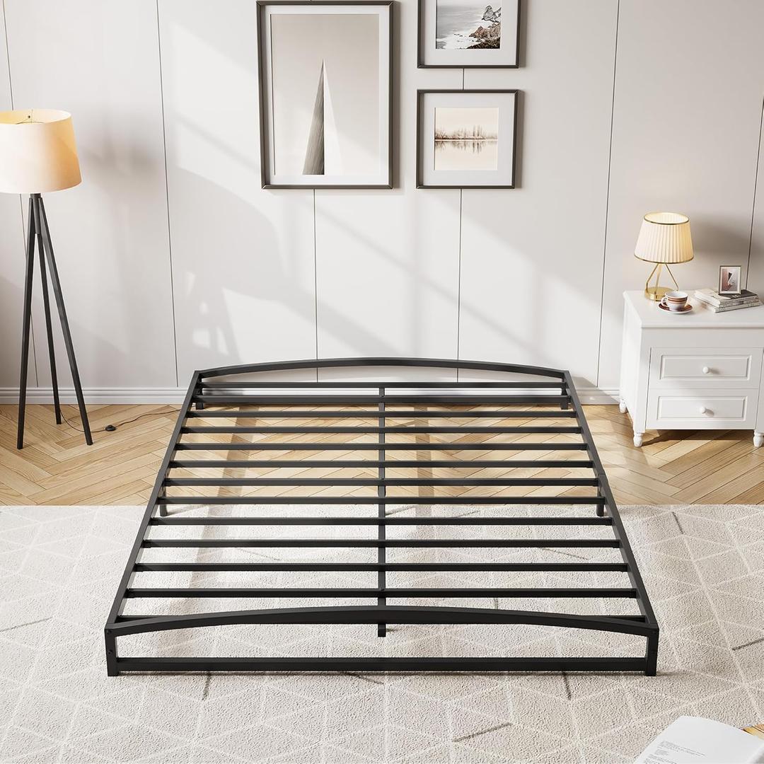 IDEALHOUSE Low Profile Queen Bed Frame, 6 Inch Heavy Duty Metal Queen Size Platform Bed Frame, Mattress Foundation with Steel Slat Support, No Box Spring Needed, Easy Assembly, Black