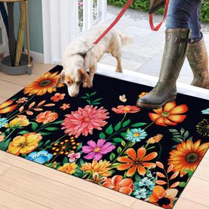 Likiyol Doormat Floral Door Mats Colorful Flowers Doormat Outdoor Entrance, Non Slip Welcome Mat with Rubber Backing for Front Door, Entryway, Low Profile, Absorbent, 18'' x 30'', Colorful-B (1'6" x 2'6" (Rectangular))