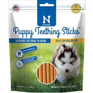 N-Bone Puppy Teething Sticks, Chicken Flavor, Natural Puppy Chew Sticks & Teething Treats, SQF Certified, Made with Rice Flour for Easy Digestion, Calcium Enriched (3.7oz) BBD: 08/12/2027