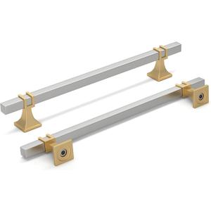 homdiy 6 Pack 7-1/2 Inch(192 mm) Hole Centers Brushed Nickel and Gold Cabinet Pulls Silver and Gold Cabinet Handles Zinc Alloy Brushed Nickel and Brass Dresser Drawer Pulls Kitchen Drawer Handles