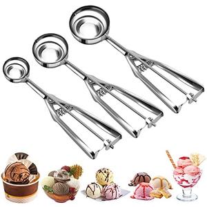 Cookie Scoop Set, Ice Cream Scoop Set with Multiple Size Trigger Small, Medium and Large Stainless Steel Cookie Scoops Set of 3 for Baking, Stainless Steel Cupcake Scoop, Ice Cream Scooper (3Pcak)