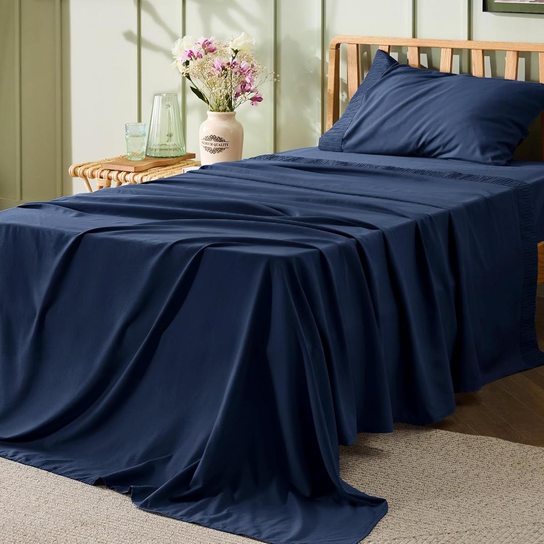Bedsure Twin Sheets Set - 3 Pieces Soft Twin Bed Sheets - Breathable & Cooling - Hotel Luxury - Easy Care Polyester Microfiber Bedding for Women, Men, Navy
