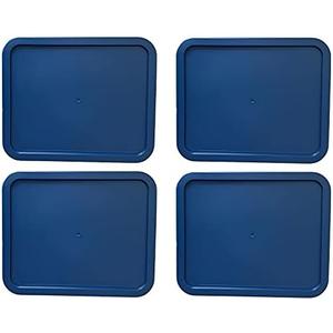 Replacement Lids for Pyrex 3-Cup Glass Food Storage Container Bowls, (7.75 x 5.75-Inch) Plastic Rectangle Lids Covers fits Pyrex 7210-PC, Airtight & Leakproof (4-Pack, Blue)
