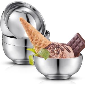 4 Pack 34 oz Stainless Steel Bowls Double Walled Insulated Soup Ice Cream Metal Mixing Nesting Bowls for Serving Soup Rice Cereal
