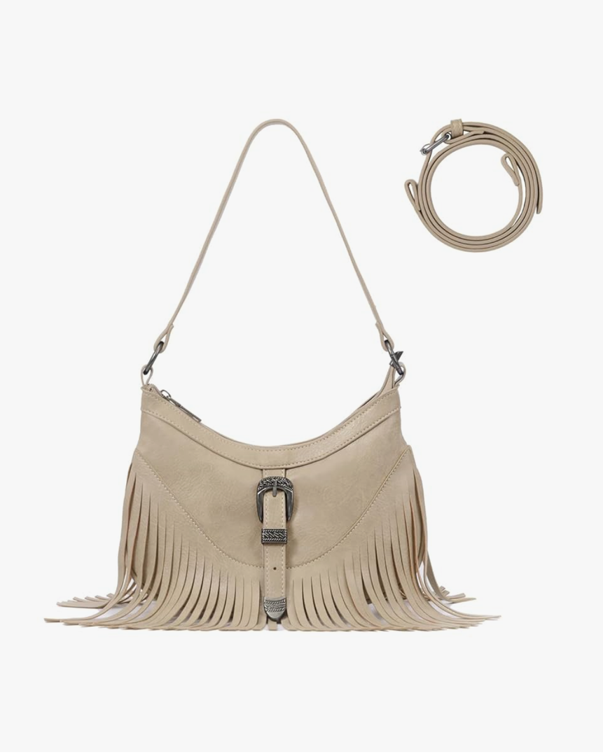 Sunwel Fashion Small Western Fringe Underarm Purse Mini Hippie Shoulder Bag with Tassel for Women, Nude