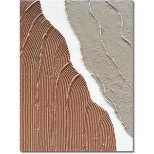 Limiyer Art Hand painted Modern Abstract Art Oil painting White and brown Thick texture canvas Art Oil painting Living Room Bedroom Office Wall Art Deco 40x28 inches (YI022)