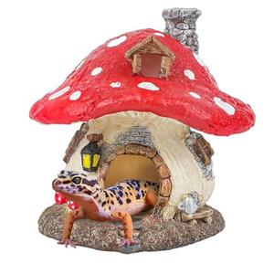 Uniclife Reptile Decoration, Mushroom House for Reptiles, Realistic Resin Terrarium Mushroom Cottage Decorations, Tortoise Decor Tank Accessories for Turtle, Gecko, Lizard & Bearded Dragon