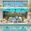 SUPERJARE 15FT Outdoor Umbrella for Patio, Double sided Pool Umbrellas with Fade Resistant Canopy, Large Table Umbrella for Deck, Market, Backyard - Light Blue(No Base)