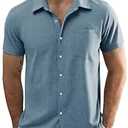 JOGAL Mens Short Sleeve Button Down Shirts Regular Fit Casual Summer Beach Shirt with Pocket DenimBlue X-Large