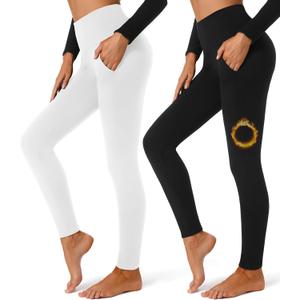 FULLSOFT 2 Pack Fleece Lined Leggings with Pockets for Women High Waisted Thermal Winter Yoga Pants for Workout Running (Large-X-Large)