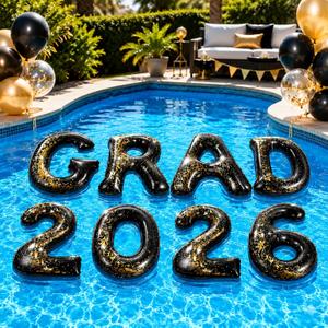 Unittype Graduation Pool Party Decorations Grad 2026 Pool Floats Gold Glitter Inflatable Floating Letter Number PVC 20x15 Inch for Congrats Class of 2026 Photo Prop Decor