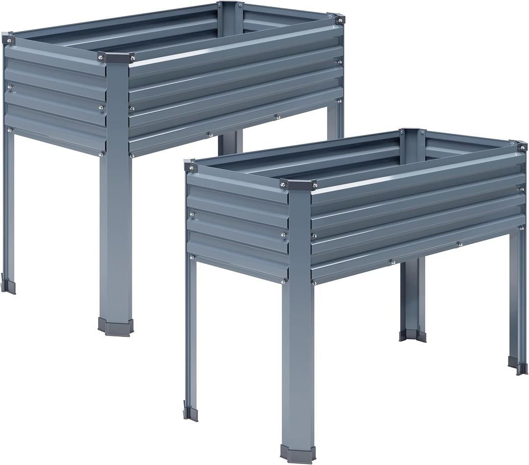 DIIYIV 2PCS Galvanized Raised Garden Bed with Legs,2PCS 481830in Elevated Planter Box for Backyard,Outdoor Garden, Patio, Balcony, 300lb Capacity,Grey
