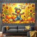 Happy Fall Backdrop Banner Autumn Thanksgiving Party Decorations Banner 71x43 Inchs Autumn Maple Leaves Pumpkins Backdrop Fall Scarecrow Sunflower Outdoor Indoor Decor