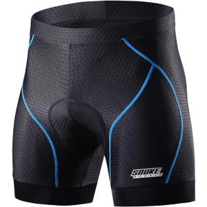 Souke Sports Men's Cycling Underwear Shorts 4D Padded Bike Bicycle MTB Liner Shorts with Anti-Slip Leg Grips (Large, Blue)