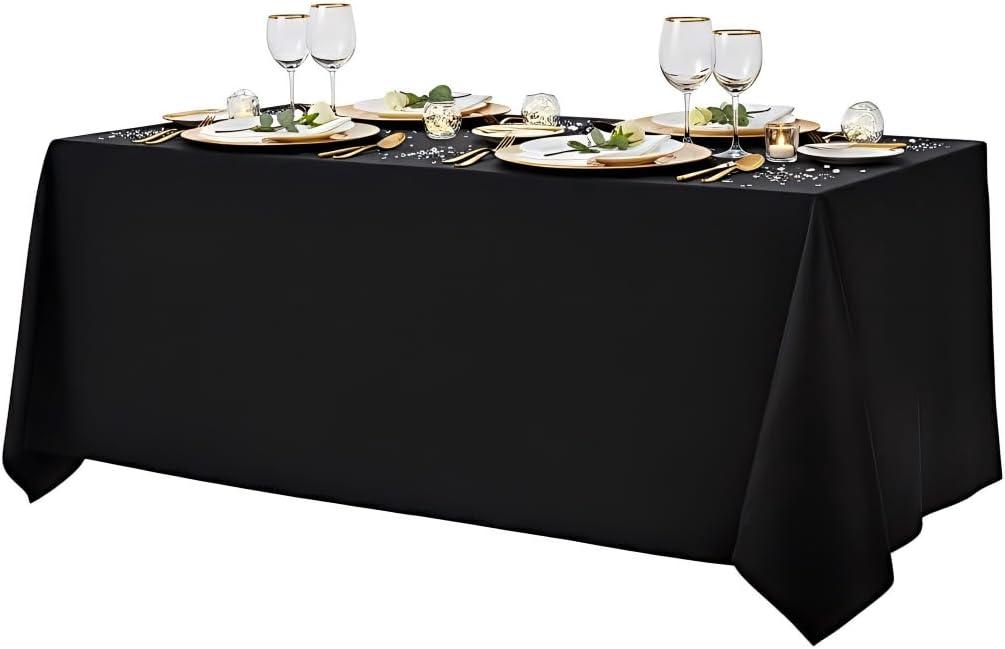 Surmente 90x132 Inch Black Tablecloth for 6-8 Foot Rectangle Tables | Dining Table Cover Protector, Wrinkle Free, Washable Polyester Fabric, 6ft Table Cloth for Wedding, Banquet, Restaurant