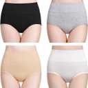 wirarpa Women's Cotton Underwear High Waisted Ladies Panties Full Coverage Briefs 4 Pack (Regular & Plus Size) (Large, Black/White/Gray/Beige - Set 7)