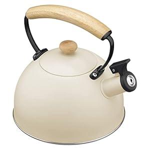 Navaris Stove Top Whistling Tea Kettle - 2.4 QT (2.3L) Stainless Steel Stovetop Kettle - Tea Pot for Induction, Electric & Gas Hob - Teapot for Stovetop - Cream