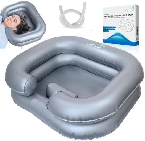 Circa Air Inflatable Hair Washing Basin For Bedridden - Wash Hair In Bed With Inflatable Shampoo Basin. Portable Shampoo Bowl With Pillow For Extra Comfort. The Perfect Inflatable Sink For Locs Detox