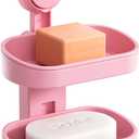 TAILI Double Layer Soap Dish Holder Suction Cup, Strong Sponge Holder for Shower, No Tools Soap Saver for Bathroom, Tub and Kitchen Sink, Shower Accessories, Drill-Free, Removable, Pink (5.8" * 3.7" 2 Tier)