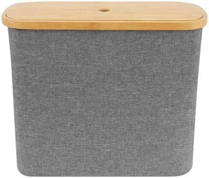 US Toilet Paper Basket Oxford Cloth Toilet Paper Organizer with Wood Lid Foldable Toilet Paper Holder Basket Large Capacity Toilet Paper Bin for Bathroom Sink(Grey)