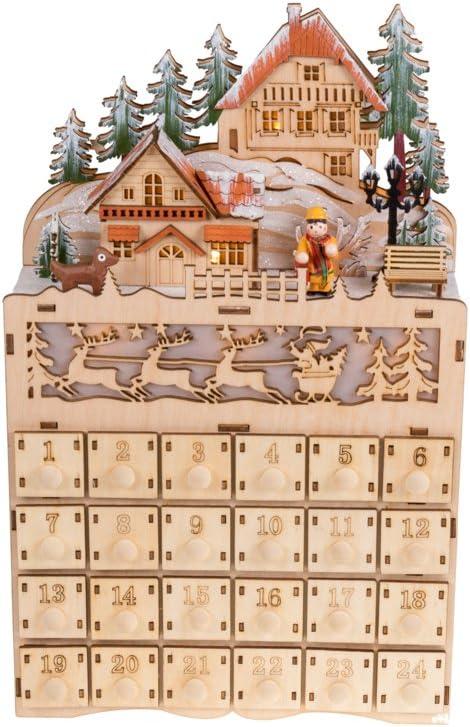 Clever Creations Wooden Christmas Advent Calendar, Countdown to Christmas, LED Holiday Decoration, Battery Operated, Reindeer Village