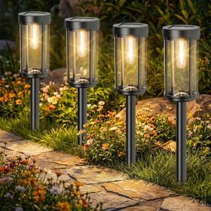 Sparkblaze 11 Pack Solar Pathway Lights Outdoor, Modern Classic Solar Garden Lights, Auto On/Off Landscape Lighting for Yard, Lawn, Patio, Walkway, Waterproof Solar Stake Lights. (12, Warm White)