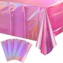 4 Pack Iridescent Pink Plastic Tablecloths, FunnyPars Shiny Disposable Laser Rectangle Table Covers, Holographic Foil Tablecloth Iridescent Party Decorations for Kpop Birthday Wedding Xmas, 54x108Inch