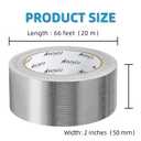 Fiberglass Aluminum Foil Tape 2 inch x 66 Feet - High Heat Resistant (500F) for Exhaust Pipe Repair, Muffler, Automotive & HVAC Duct Sealing - Heavy Duty, Flame Retardant, Easy Tear