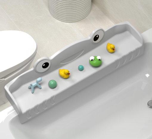 Kids Bathtub Topper MMIOFANT Splash Guard For Bath Tub-Bathtub Caddy Tray With Play Shelf-Bathtub Shelf Over Tub For Kids' Toy-Bathroom Toy Organizers, Gray