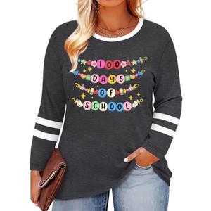 YI XIANG RAN Plus Size 100 Days of School Shirt Women Teacher Shirts 100 Days Gift Tees Casual Long Sleeve Tops (5X-Large Plus, Darkgrey2)