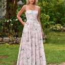 KUTUMAI Women Summer Long Wedding Guest Dress Floral Maxi Corset Sundress (L)