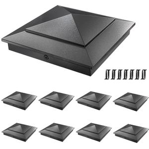 8 Pack Pyramid Aluminum Post Caps 6x6 for Wood Posts (Actual 5.5" x 5.5") Durable Powder-Coated Fence Post Caps for Decks, Patios, Fences, Weather-Resistant, Rust-Proof PC66 (Black)