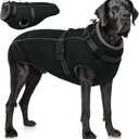 PUMYPOREITY Dog Coat with Harness Built in, Reflective Fleece Jacket, Thick and Warm Winter Coat, Dog Jacket with Zip, Cold Weather Coats for Outdoor, Waterproof Pet Snowsuit, Black, L