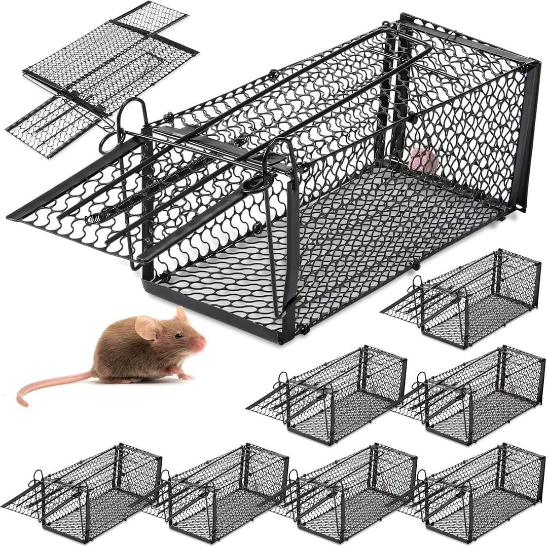2 Pack Humane Rat Traps, Foldable Live Animal Cage for Mouse Chipmunks and Squirrels, Reusable Wire Mesh Rodent Traps for Catch & Release, Indoor & Outdoor (9.45 x 4.1 x 4.1 Inches,Black)